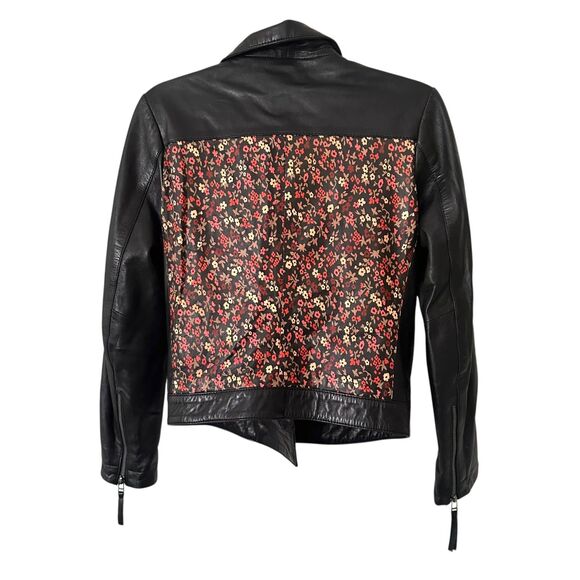 JOE'S COLLECTION Floral Printed Leather Jacket Black Small - Picture 2 of 4